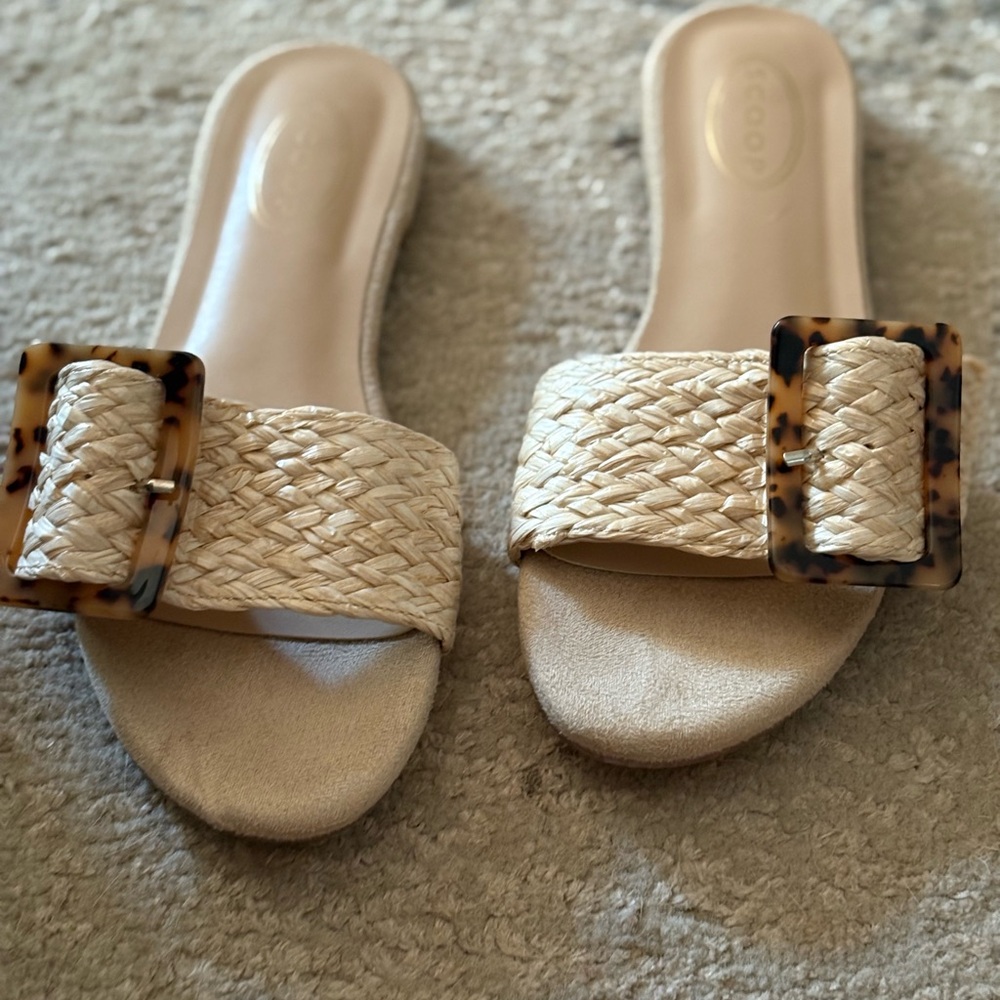 Women's Beige Slide Sandals with Tortoise Buckle